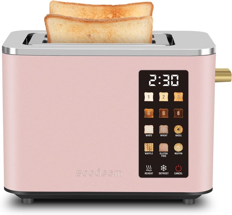 SEEDEEM Toaster 2 Slice, Touch Control Screen, Smart Stainless Toaster, 6 Shade Setting, 6 Bread Selection, Countdown, Removable Crumb Tray, 900W, Peach Pink - Image 1